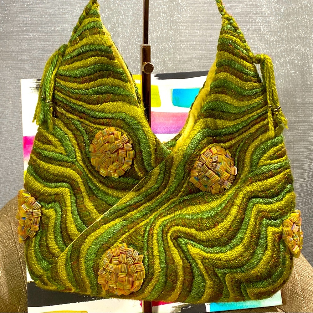 ✨HP✨VINTAGE PRISTINE Textured Intricate Embroidery Circles of Tight Media Bag - Picture 1 of 17